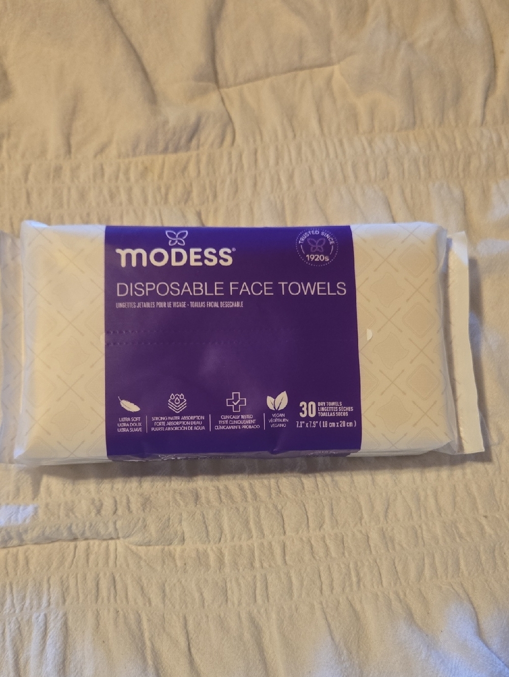 Modess Disposable Face Towels - Purple & White Pack